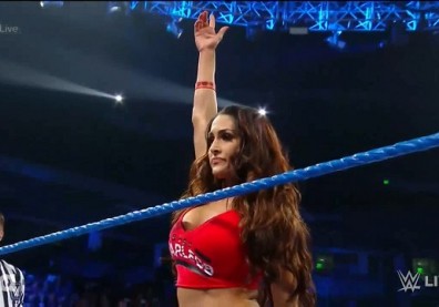 Nikki Bella waits for her opponent to get into the ring.