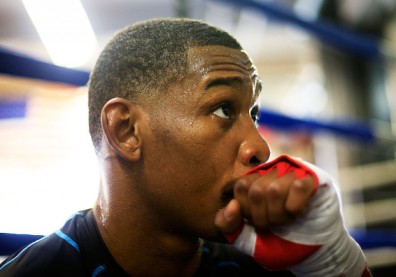 WBA middleweight world champion Daniel 'The Miracle Man' Jacobs is interviewed after working out at Gleason's Gym on November 17, 2015.